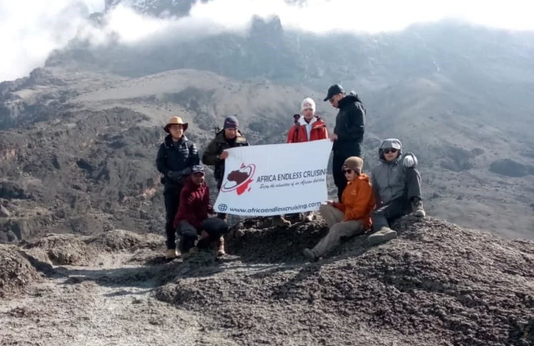 Kilimanjaro climbers on a mountain ridge